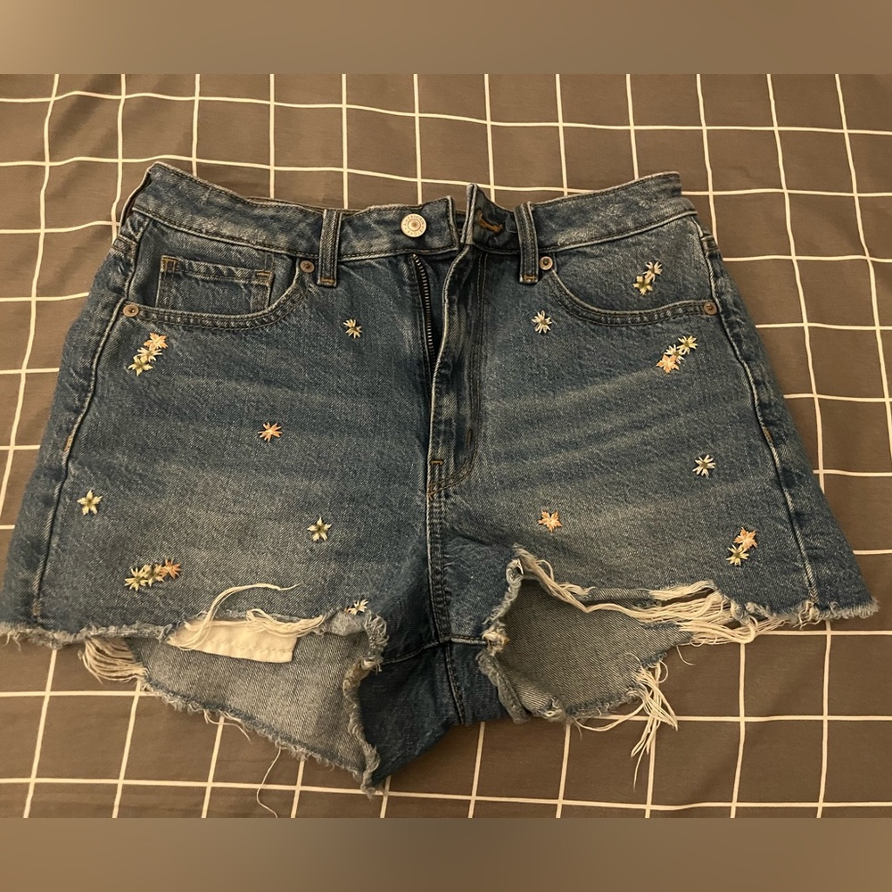 American Eagle Blue Jean Shorts with Floral Accents